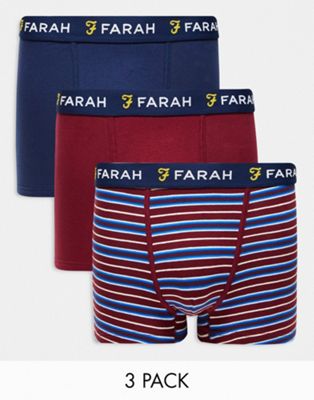 Farah almand 3 pack boxers in navy and burgundy