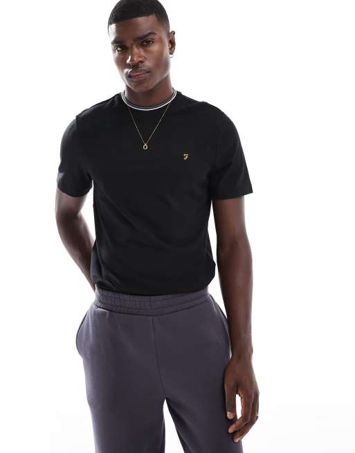 Farah – Alvin – Baumwoll-T-Shirt in Schwarz mit Zierstreifen 