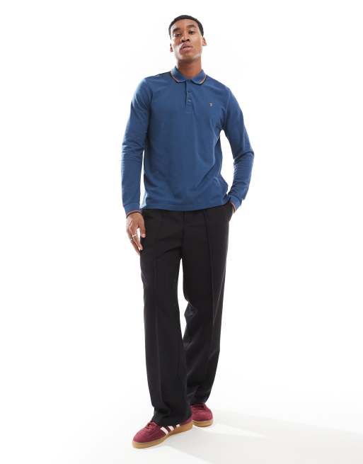Farah – Alvin – Langärmliges Polohemd in Blau mit Zierstreifen, 2 von 4