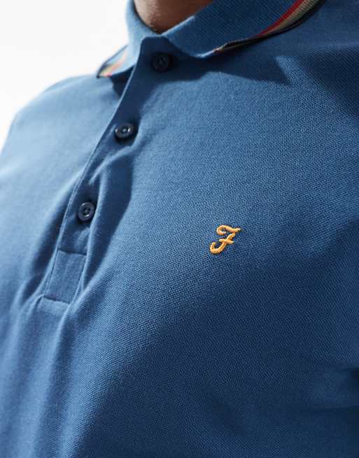 Farah – Alvin – Langärmliges Polohemd in Blau mit Zierstreifen, 3 von 4