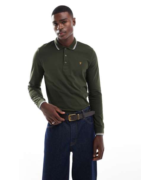 Farah – Alvin – Langärmliges Polohemd in Khaki mit Zierstreifen - view 1