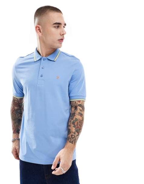 Farah - Alvin - Polo met korte mouwen en gekleurd randje in blauw - view 1