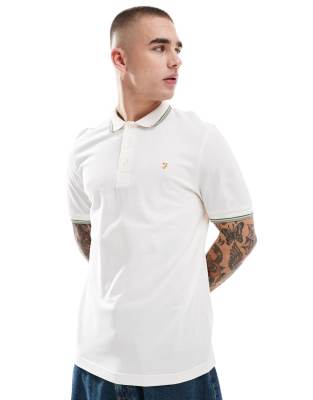Farah Farah alvin short sleeve polo in white with tipping