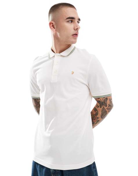 Farah Alvin short sleeve polo in white with tipping - view 1