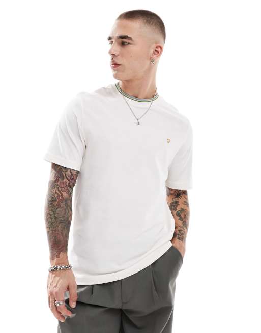 Farah - Alvin - T-shirt bianca con righe a contrasto sul colletto
