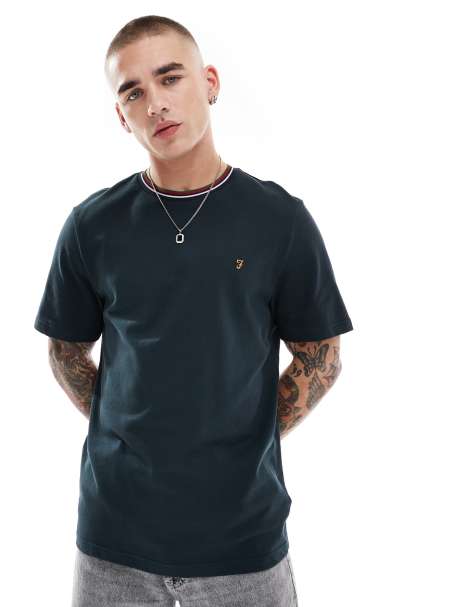 Farah – Alvin – T-Shirt in Marineblau mit Streifenverzierung - view 1