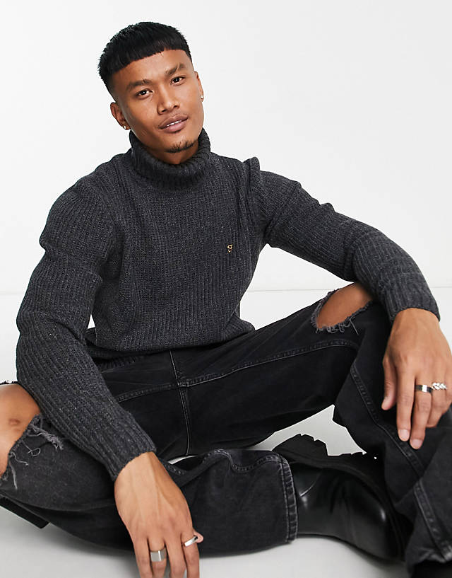 Farah - anton knitted roll neck jumper in charcoal grey