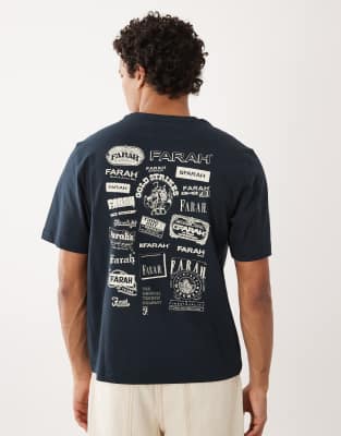 Farah Archive Boxy Graphic Logo T-shirt With Back And Chest Prints In Brown