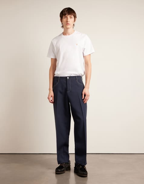 Farah Archive Collection contrast stitch tailored Logan pants in navy - view 1