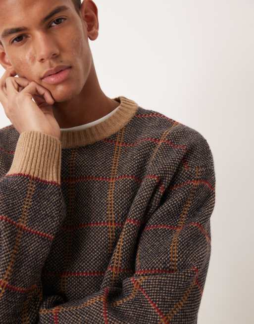 Farah Archive collection tolentino check jumper in beige , 5 of 5