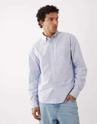 Farah Archive Cristo Long Sleeve Stripe Box Logo Shirt In Blue