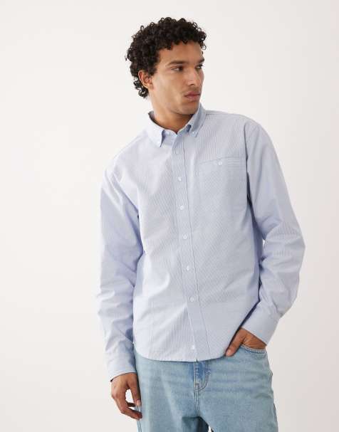 Farah Archive Cristo long sleeve stripe box logo shirt in blue - view 1