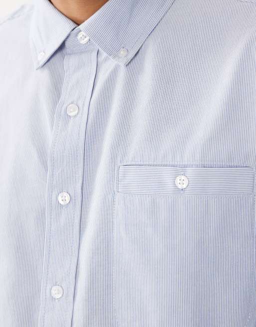 Farah Archive Cristo long sleeve stripe box logo shirt in blue, 3 of 5