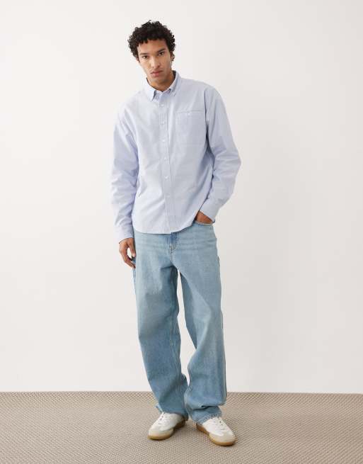 Farah Archive Cristo long sleeve stripe box logo shirt in blue, 4 of 5