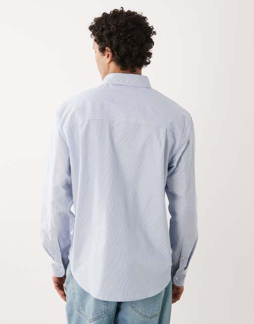 Farah Archive Cristo long sleeve stripe box logo shirt in blue, 5 of 5