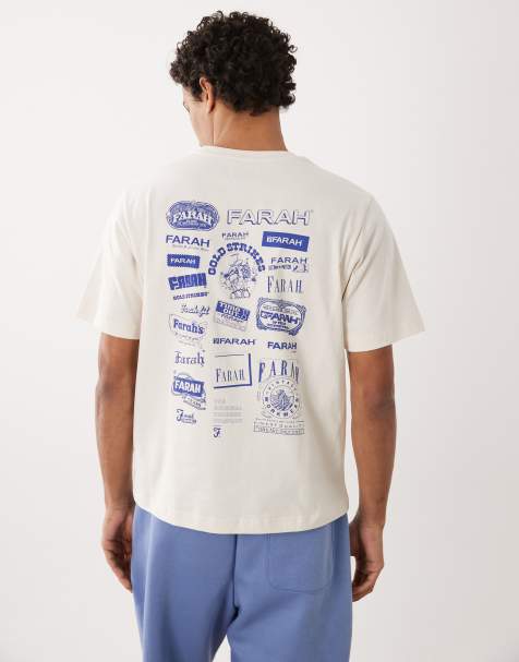 Farah Archive crop box graphic logo t-shirt with back print in ecru - view 1