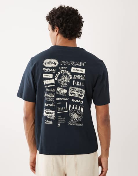 Farah Archive boxy graphic logo t-shirt with back print in navy