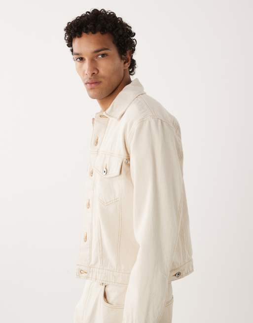 Farah Archive Montoya co-ord twill denim button through jacket in ecru, 5 of 5