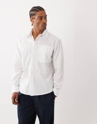 Farah Archive Rubin Long Sleeve Oversized Poplin Logo Shirt In White