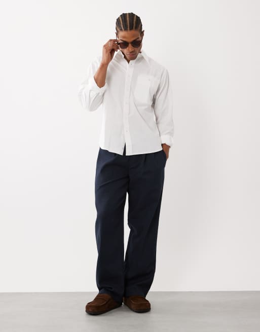 Farah Archive Rubin long sleeve oversized poplin logo shirt in white, 2 of 5