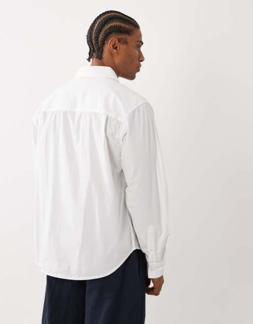 Farah Archive Rubin long sleeve oversized poplin logo shirt in white, 3 of 5