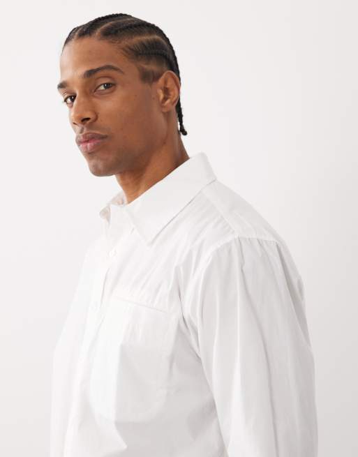 Farah Archive Rubin long sleeve oversized poplin logo shirt in white, 4 of 5