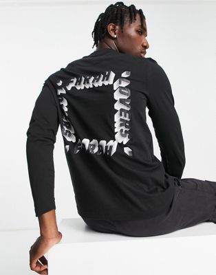 Farah Aspin long sleeve back print cotton in black