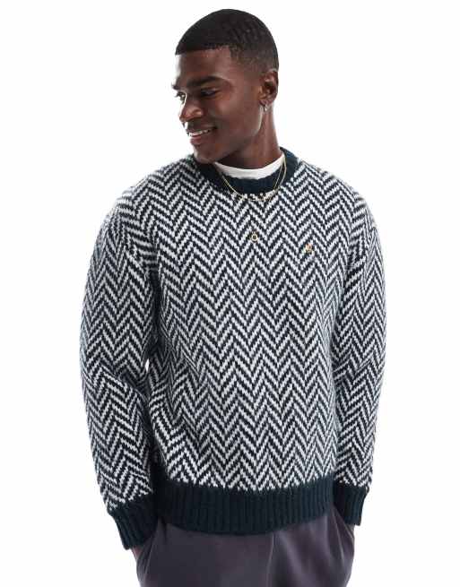 Farah Athens herringbone knitted sweater in navy 