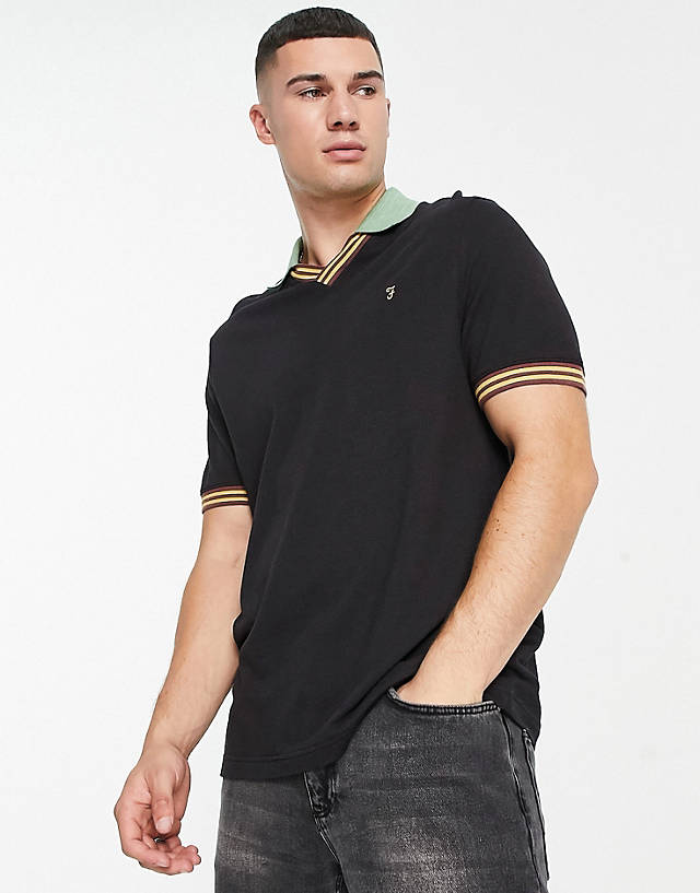 Farah - aubyn contrast collar polo shirt in black