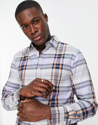 Farah Austin check long sleeve cotton shirt in lilac - ASOS Price Checker