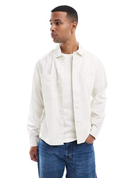 Farah long sleeve overshirt in beige