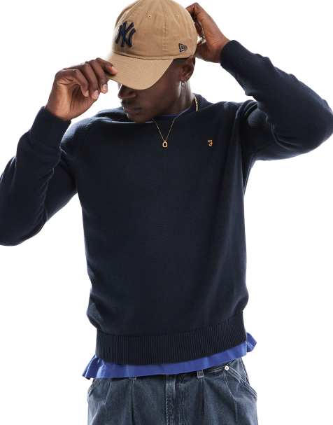 Farah Birchall lambswool jumper in navy - view 1