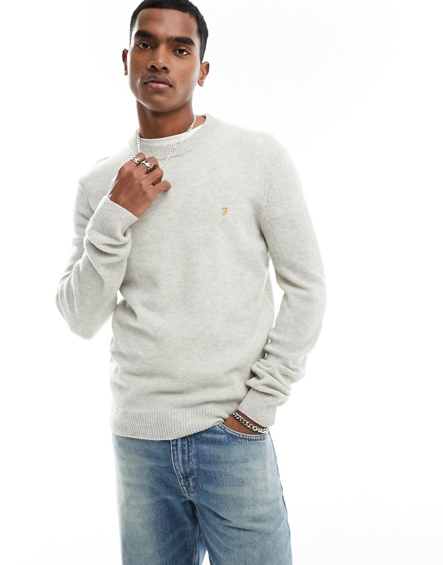 Farah Tim Crew Sweatshirt In Stone-neutral In White