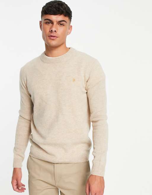 Farah Birchall Lamswollen trui met ronde hals in beige ASOS