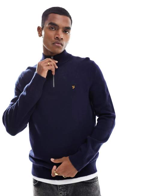 Farah birchall wool half zip jumper in navy ASOS