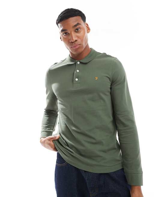 Farah – Blanes – Koszulka polo z długimi rękawami w kolorze khaki