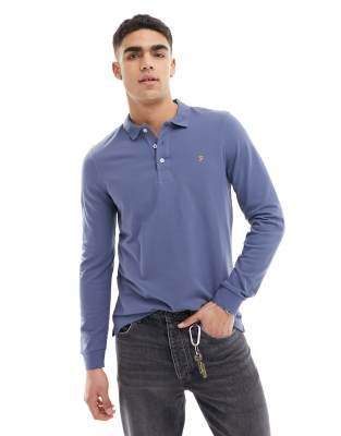 Farah blanes long sleeve polo in blue