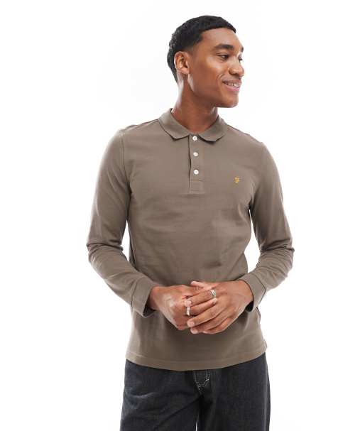 Farah blanes long sleeve polo in mushroom grey - view 1