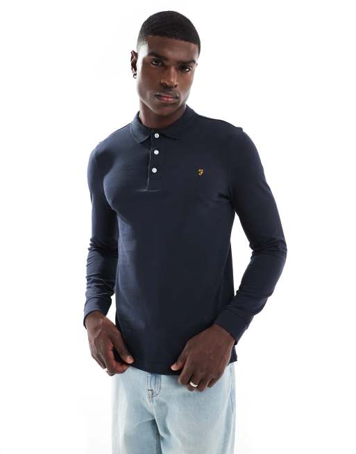 Farah - Blanes - Polo met lange mouwen in marineblauw