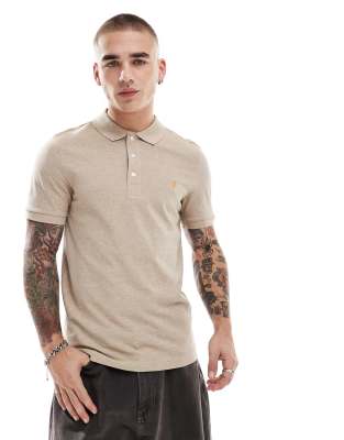 Farah Farah blanes short sleeve polo in beige-Neutral