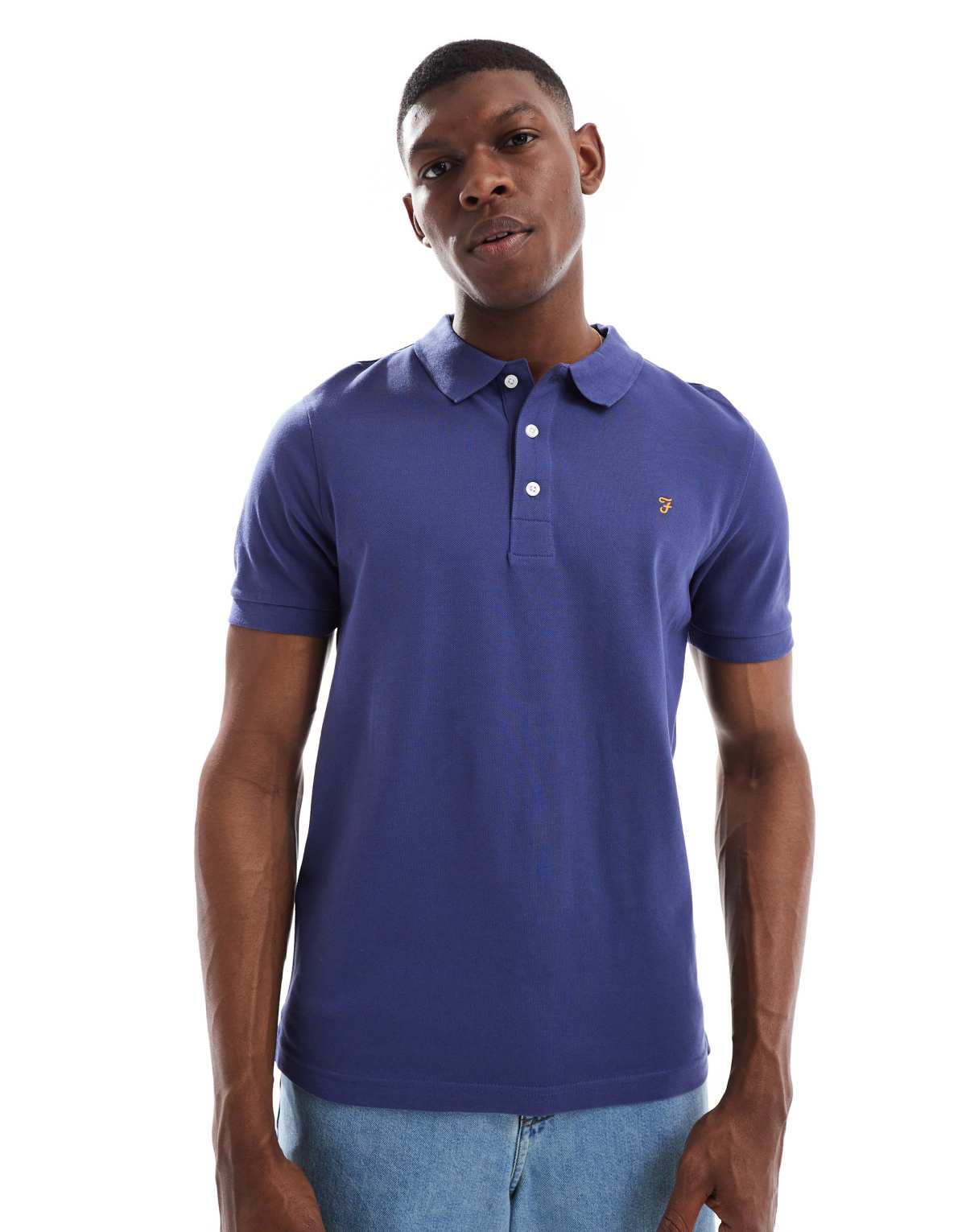Farah blanes short sleeve polo shirt in mid blue