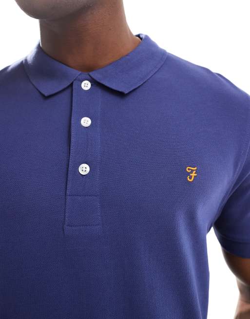 Farah blanes short sleeve polo shirt in mid blue | ASOS