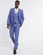 Farah blue plain slim fit suit waistcoat
