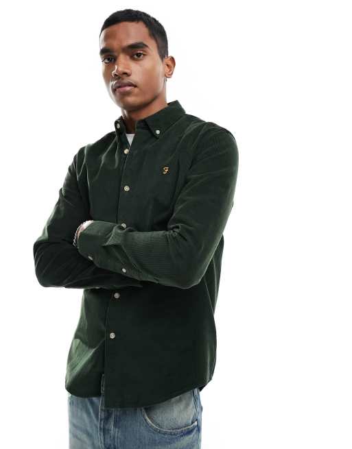 Farah - Bowery - Camicia in velluto a coste verde