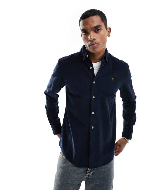 Farah - Bowery - Overhemd van corduroy in marineblauw