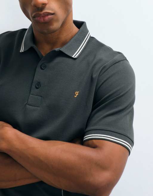 Farah Bowes short sleeve tipped logo polo in washed black, 2 of 5