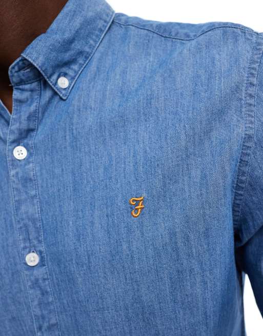 Farah – Brewer – Blå jeansskjorta med långa ärmar och smal passform  , 2 av 4