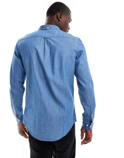 Farah – Brewer – Blå jeansskjorta med långa ärmar och smal passform  , 3 av 4