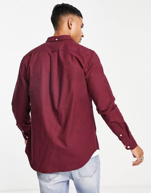 Farah - Brewer - Bordeauxrød Oxford-skjorte med slim fit-pasform i bomuld, 2 af 4