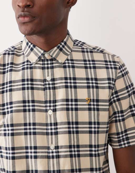 Farah - Brewer - Camicia a maniche corte grigia a quadri con logo, 5 di 5